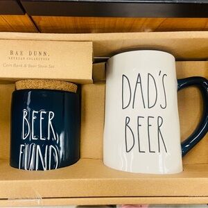 RAE DUNN Dad's Beer BEER Mug/Beer Stein and Coin Cup. White/Blue, 16 oz. Mug